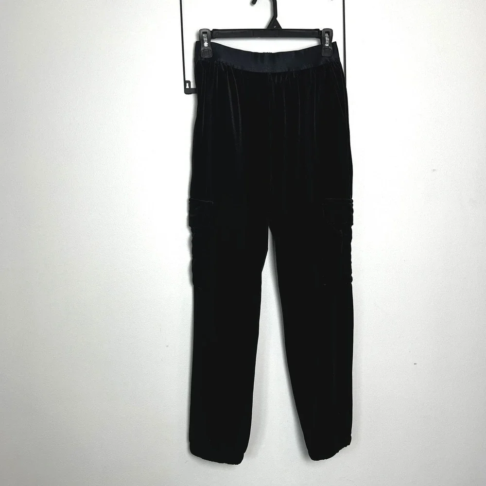 Sanctuary Womens Black‎ Velvet Cargo Joggers Tapered Elastic Waist Pants Small